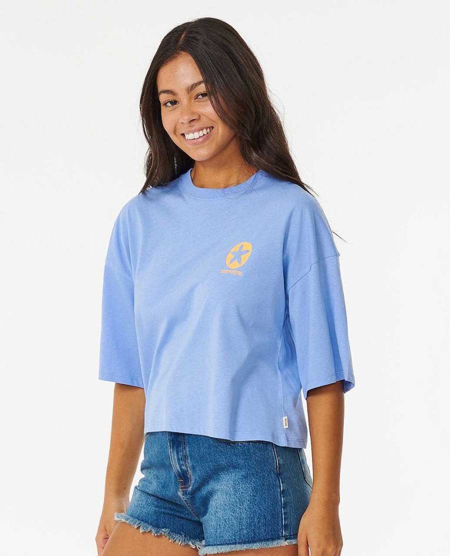 Women Rip Curl Tees & Tanks | Flourish Heritage Crop Tee Mid Blue