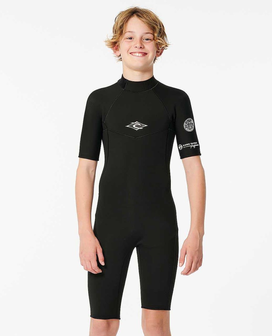 Kids Rip Curl Springsuits | Boys Dawn Patrol Short Sleeve 2Mm Back Zip Springsuit Black