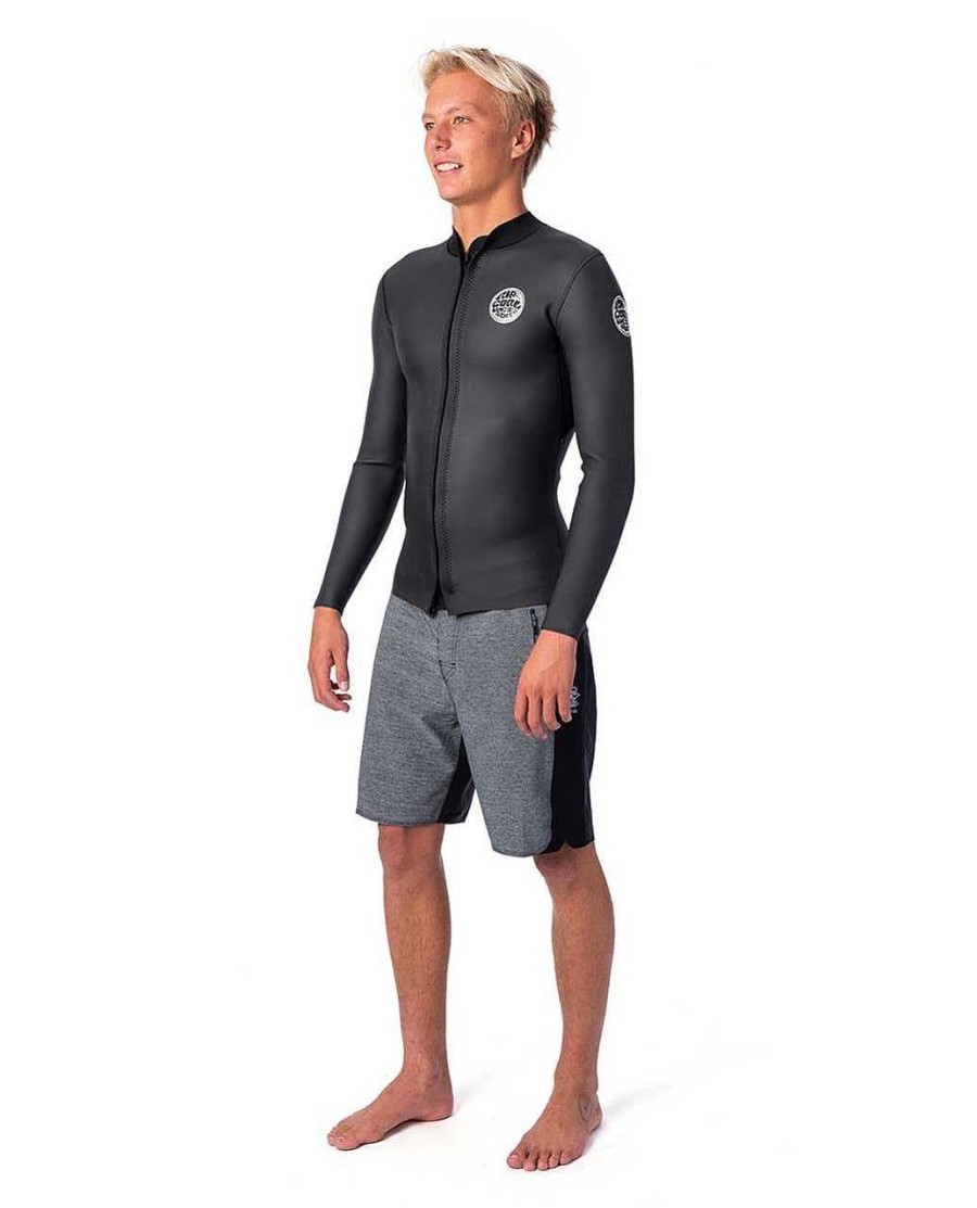 Men Rip Curl Jackets Vests & Bottoms | Dawn Patrol 1.5Mm Long Sleeve Front Zip Jacket Black