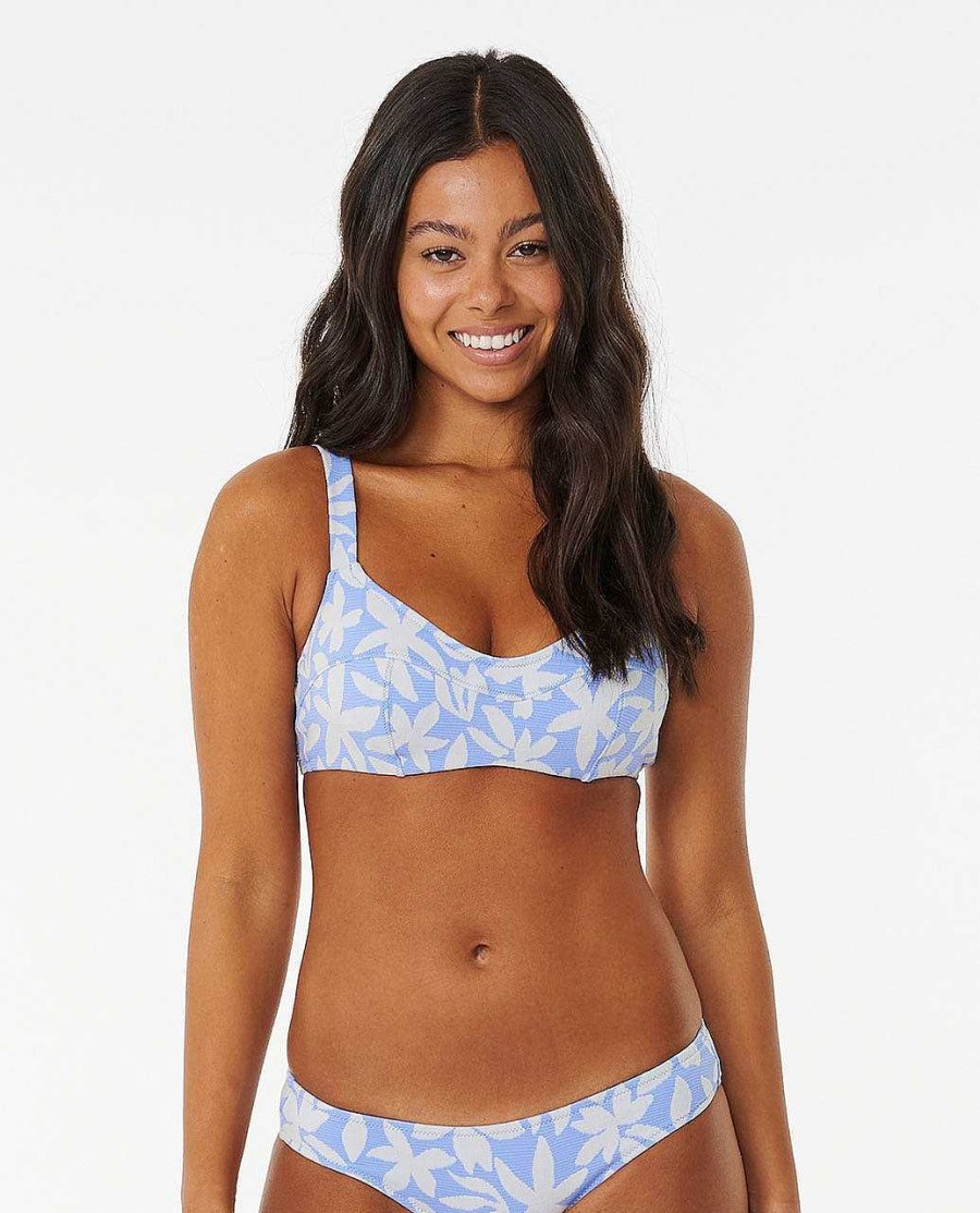 Women Rip Curl Bikini Tops | Holiday Tropics D-Dd Crop Bikini Top Mid Blue