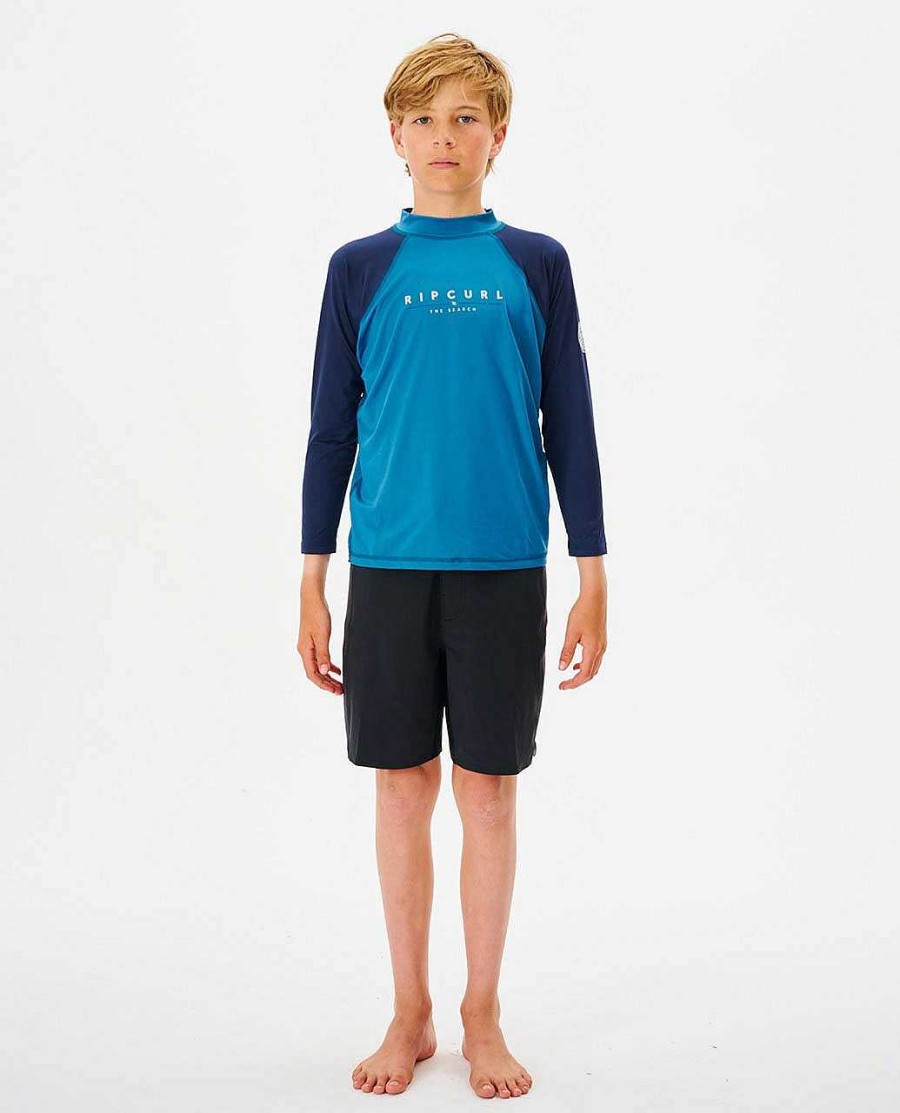 Kids Rip Curl Rash Guards & Vest | Shockwaves Long Sleeve Upf Rash Vest - Boys (8-16 Years) Blue