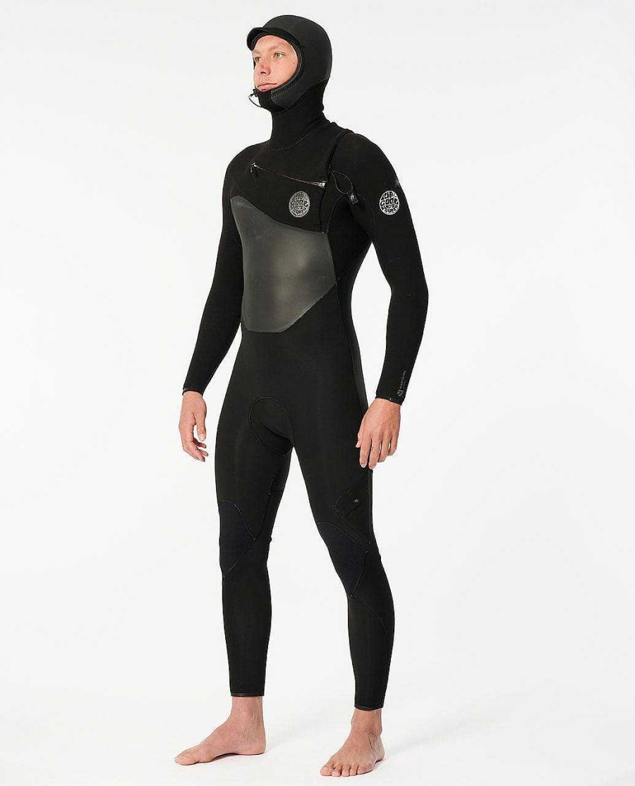 Men Rip Curl Fullsuits | E7 Flashbomb 6/4 Hooded Chest Zip Fullsuit Wetsuit Black