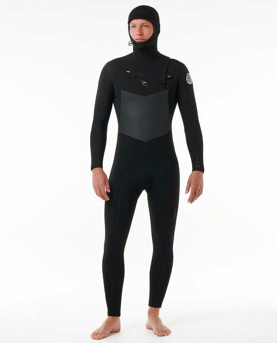 Men Rip Curl Fullsuits | Dawn Patrol 5/4 Hooded Chest Zip Fullsuit Wetsuit Black