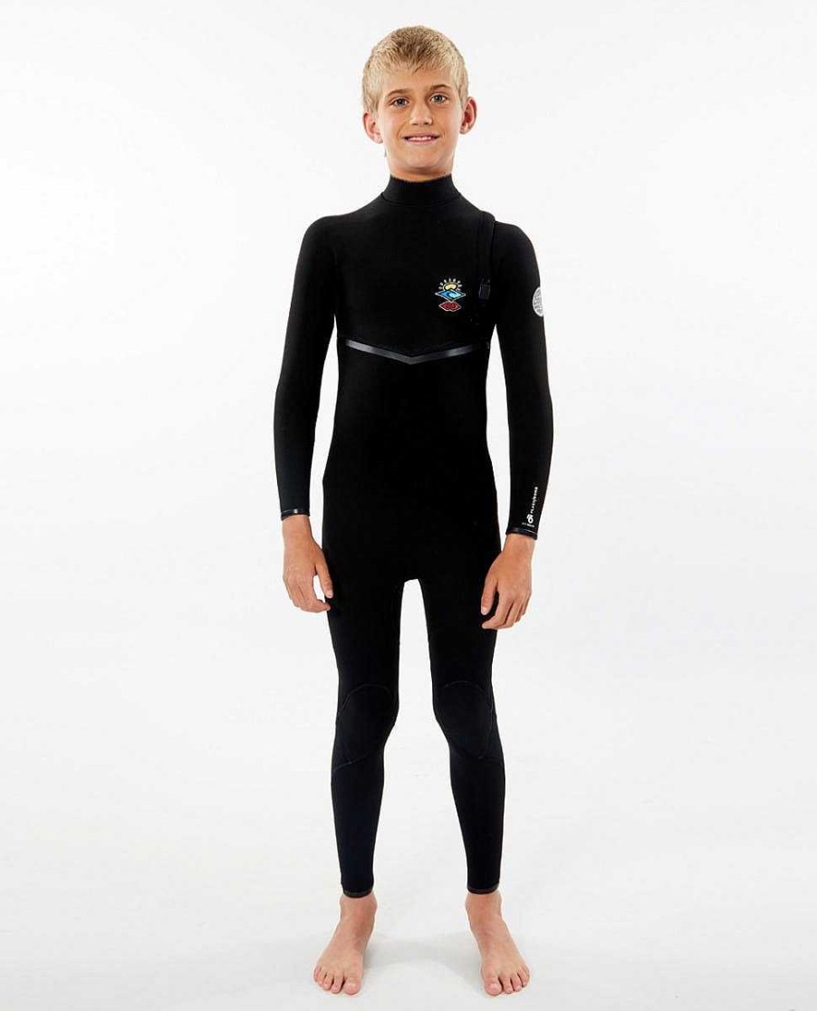 Kids Rip Curl Fullsuits | E6 Junior Flashbomb 3/2 Chest Zip Wetsuit Black